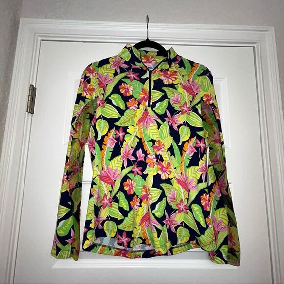 IBKUL UPF 50+ Tropical Print 1/4 Zip Down Long Sleeve Pull over Jacket - Picture 1 of 6